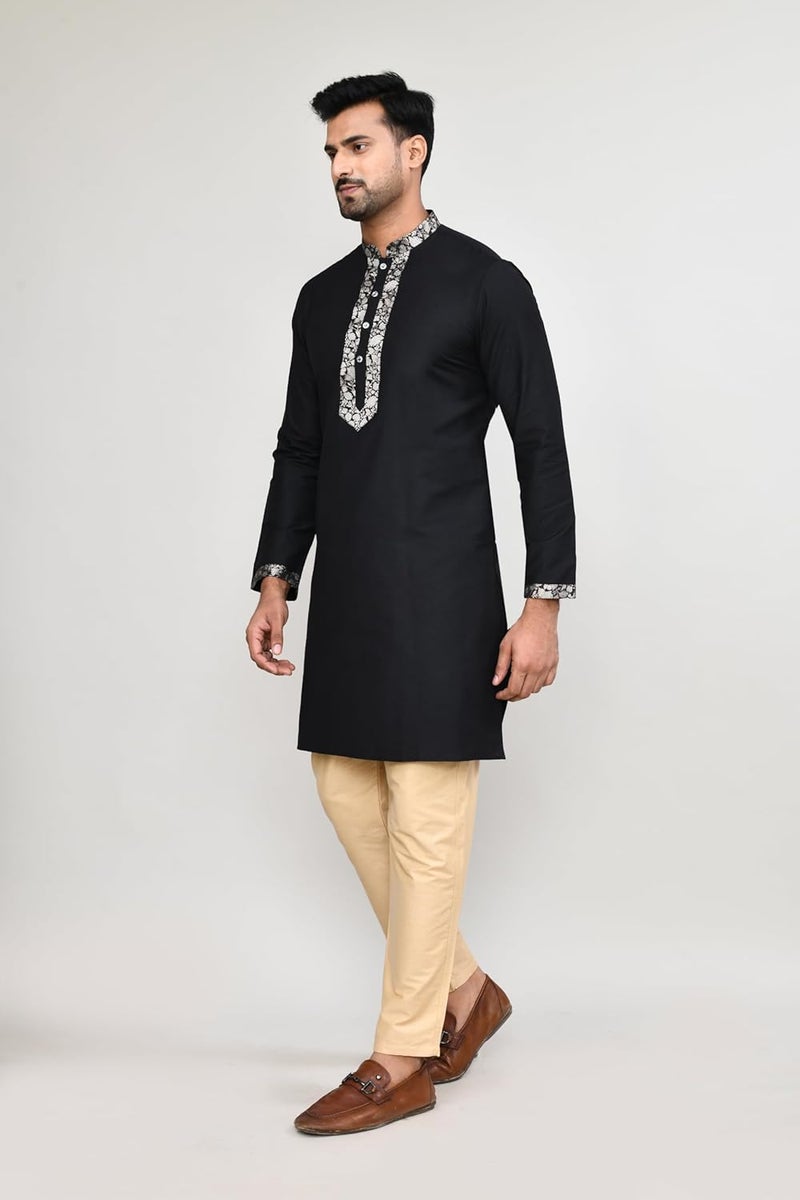 POLY2FAB Hathkargha Men’s Cotton Kurta & Pyajama Set with Embroidered Neck & Cuff - Traditional Ethnic Wear for Festivals & Weddings - Image 3